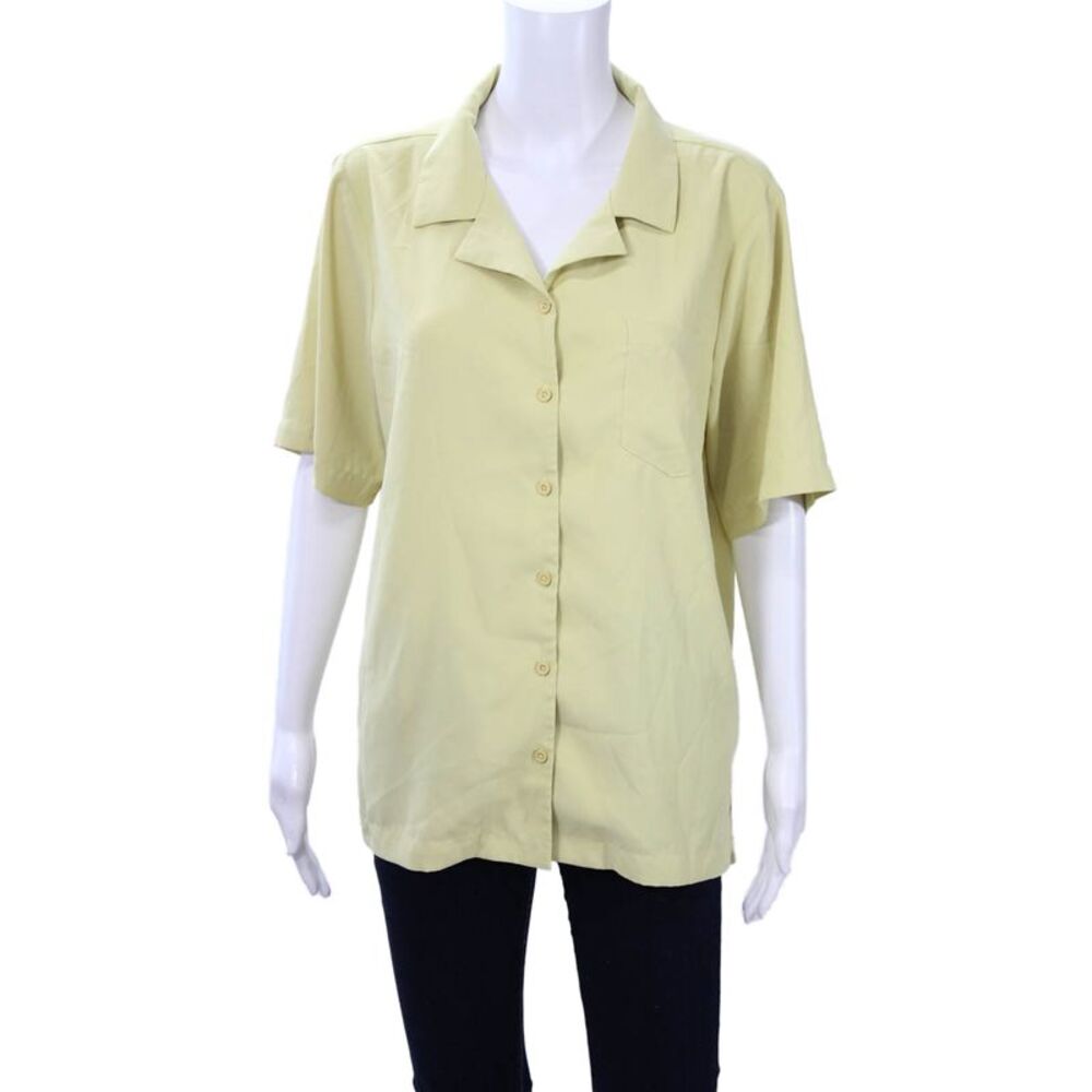 Steele Womens Collared Basic Button-Up Beige Short Sleeve Top Size S